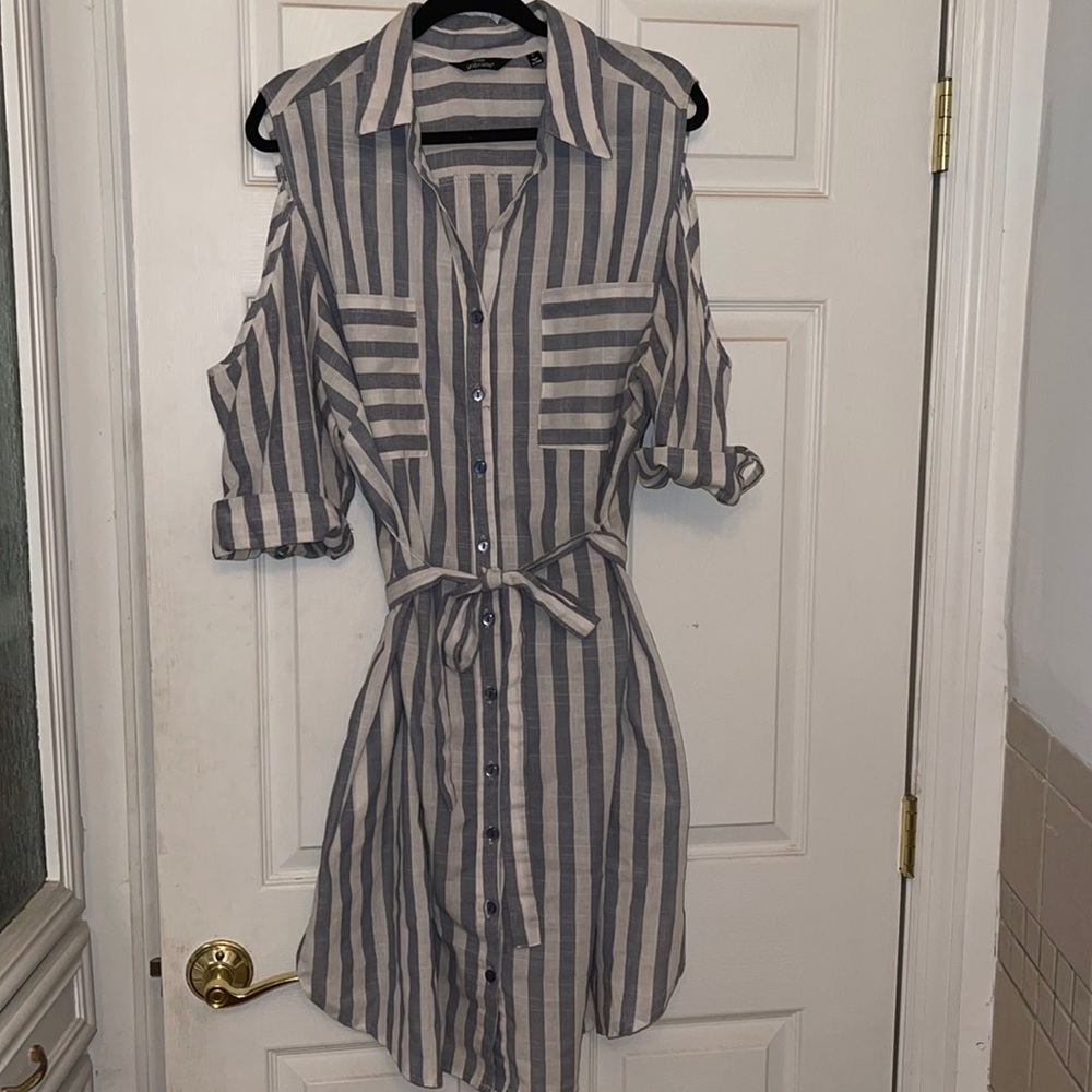Blue & White Striped Casual Mini Dress